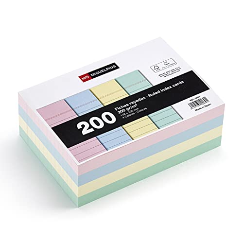 Miquelrius - Flashcards Tarjetas para Estudio, Fichas para Notas, Rayas Horizontales, Tamaño A6, 105 x 148 mm, Colores Pastel