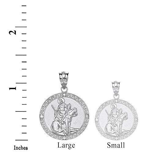 Mis Tesoritos Plata esterlina Diamante Grabado San Martín de Tours Ruega por Nosotros Collar Circular Colgante (1.15") (Longitud de Cadena Disponible 40cm- 45cm - 50cm - 55cm)