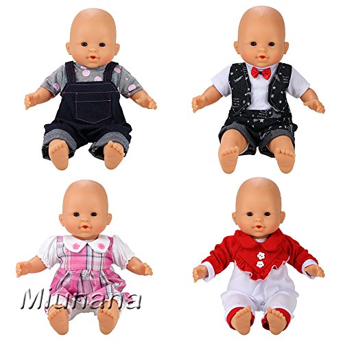 Miunana 4 Ropas Vestidos Fashion para 36 - 40 cm 14- 16 Pulgadas Muñeca Bebé (Muñeca no incluida)