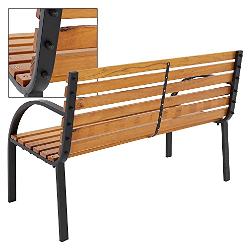 ML-Design Banco de Jardín de Madera Maciza Asiento de 2 Plazas con Respaldo y Reposabrazos 125x74x52 cm Banquillo con Elementos Laterales de Metal Fundido Mobiliario Silla Decorativo de Terraza Patio