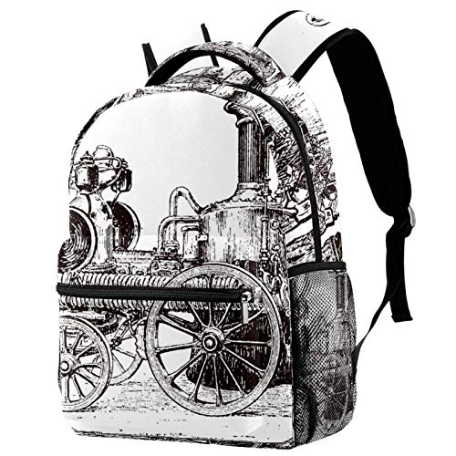 Mochila vintage con bomba de vapor en carruaje, mochila escolar, mochila de viaje