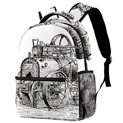 Mochila vintage con bomba de vapor en carruaje, para escuela, senderismo, viaje