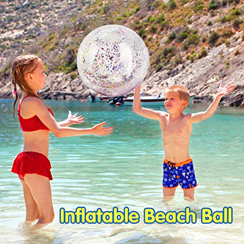 MoKo Inflatable Beach Balls, (3 Pack) Glitter Pool Ball Floatable Swimming Balls Confetti Ball for Water Fun Play Summer Beach, Pool and Party Favor for Adults Kids -