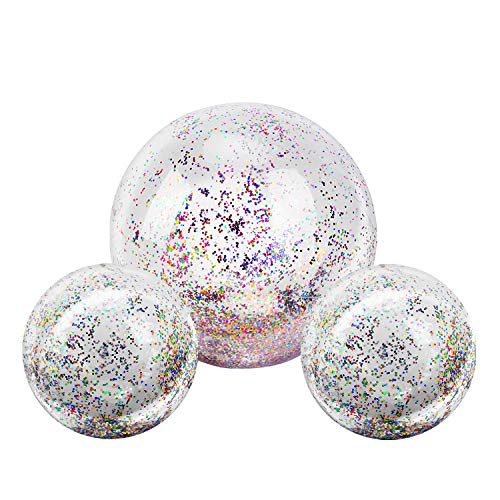 MoKo Inflatable Beach Balls, (3 Pack) Glitter Pool Ball Floatable Swimming Balls Confetti Ball for Water Fun Play Summer Beach, Pool and Party Favor for Adults Kids -