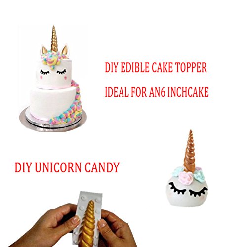 Molde de cuerno de unicornio de silicona Unicorn Cake Toppers con orejas y ojos Set de moldes Paquete de 5 para bombones Fondant Sugarcraft Decorating (Blanco)