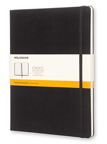Moleskine - Cuaderno Clásico con Hojas Rayadas, Tapa Dura y Cierre Elástico, Color Negro, Tamaño Extra Grande 19 x 25 cm, 192 Hojas