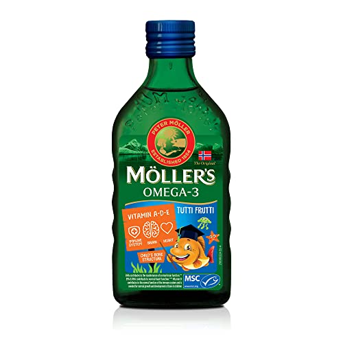 Moller’s ® | Aceite de hígado de bacalao con omega 3 | Complementos dietéticos nórdicos con omega 3 ,EPA, DHA, vitaminas A, D y E | 166 años de historia | Tutti Frutti| 250 ml