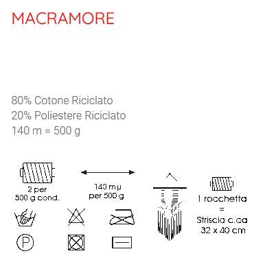 Mondial Hilo macramore roca de 500 g 140 m 80% algodón reciclado 20% poliéster reciclado (799 azul marco)