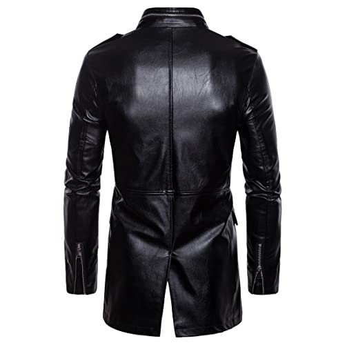 Motocicleta Chaqueta Hombre Moderno Fresco Collar Pie Color Sólido Hombre Cuero Chaqueta Otoño Invierno Mangas Largas con Bolsillo Cremallera Prueba Viento Impermeable Chaqueta