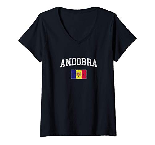 Mujer Bandera de Andorra Vintage orígenes de Andorra Camiseta Cuello V