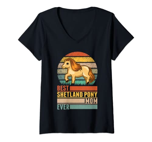 Mujer Best Shetland Pony Mom Ever Shetty Poni shetland Camiseta Cuello V