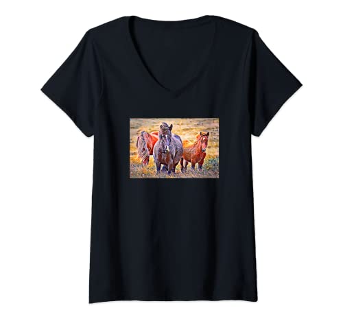 Mujer Caballo amante para las mujeres ecuestre pintura al óleo caballos Camiseta Cuello V