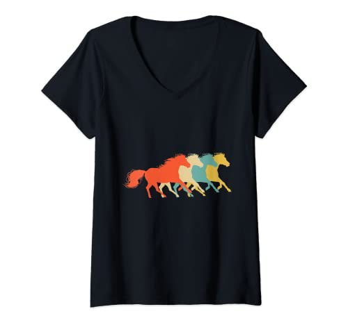 Mujer Camiseta divertida para montar a caballo Vintage Look Amantes Camiseta Cuello V
