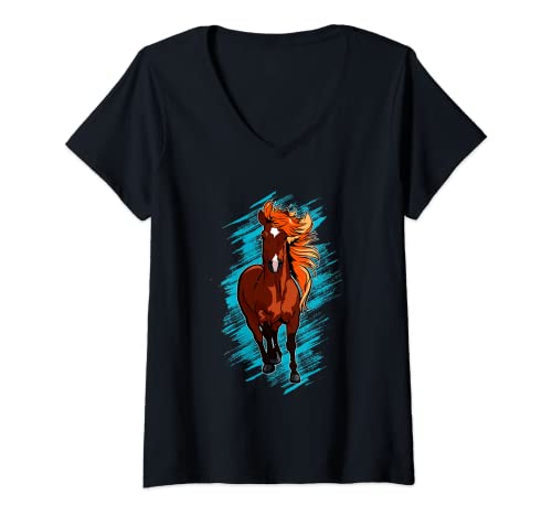 Mujer Cara de caballo de aspecto divertido para los amantes de los caballos Camiseta Cuello V