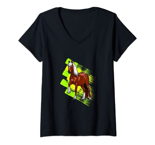 Mujer Cara de caballo divertida Camiseta Cuello V