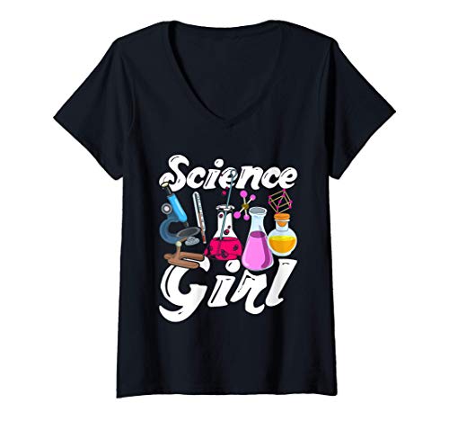 Mujer Chica Científica Química Bióloga Laboratorio Biología Camiseta Cuello V