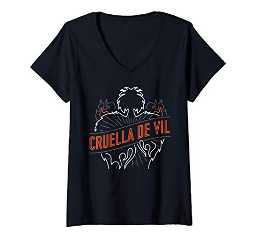 Mujer Disney Villains Cruella De Vil Neon Signs Camiseta Cuello V