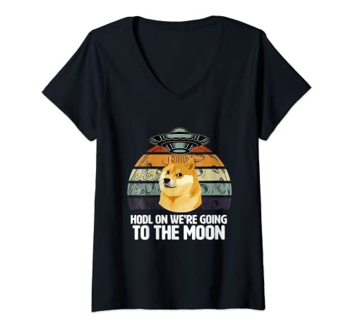 Mujer Dogecoin a la Luna Camiseta Cuello V