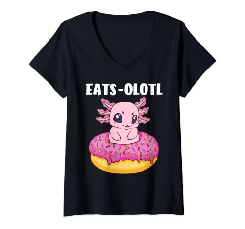 Mujer Eats-Olotl - El Donut Comiendo Axolotl para Mujeres Niños Niñas Camiseta Cuello V
