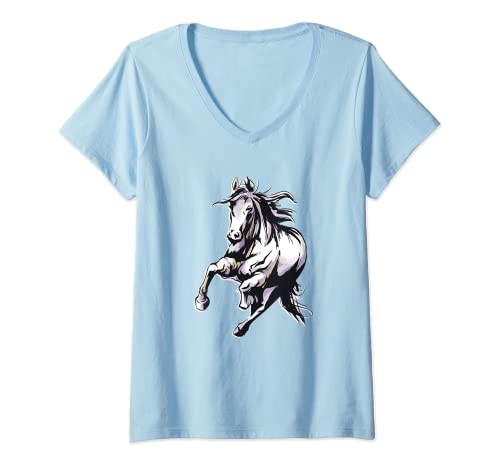 Mujer Jinete de dibujo de caballo Camiseta Cuello V