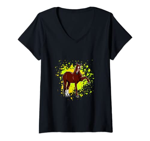 Mujer Linda cara de caballo para los amantes de los caballos y burros Camiseta Cuello V