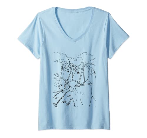 Mujer Los caballos animales pintan, colorean, pintan, dibujan Camiseta Cuello V