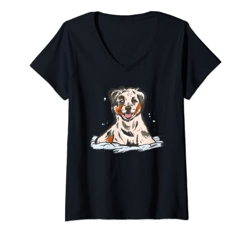 Mujer Perro de cachorro de pastor australiano Camiseta Cuello V