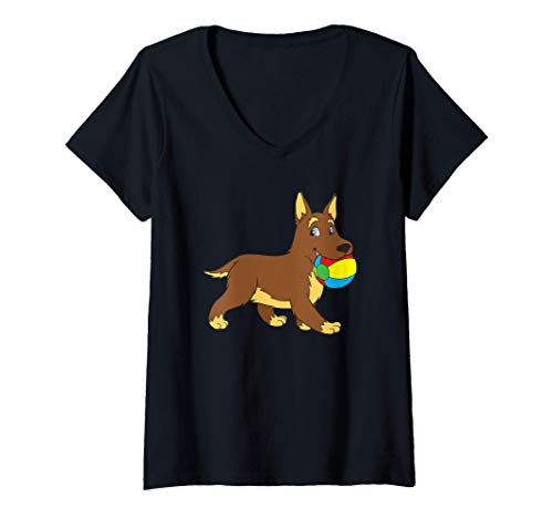 Mujer Perro Pastor Aleman Cachorro Camiseta Cuello V