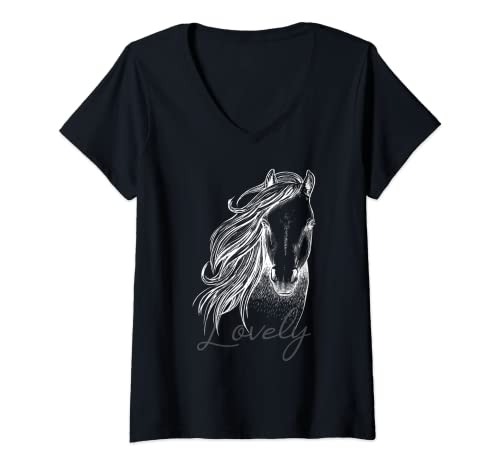Mujer Preciosos caballos adoran montar a caballo caja gran idea de Camiseta Cuello V