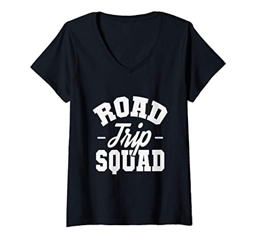 Mujer Road Trip Squad Travel Cross Country Wanderlust Camiseta Cuello V