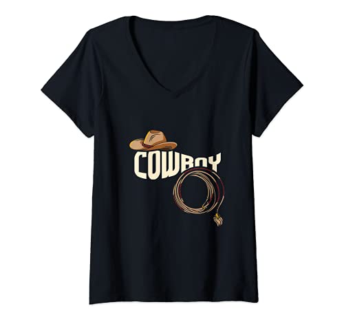 Mujer Rodeo Vaquero I Sombrero Vaquero Western I Lazo I Vaquero Camiseta Cuello V