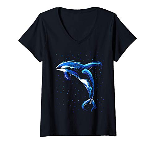 Mujer Saltar estrellas de ballena asesina Camiseta Cuello V