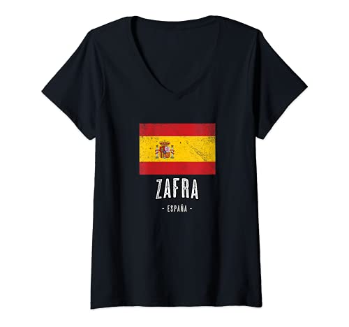 Mujer Zafra España | Souvenir - Ciudad - Bandera - Camiseta Cuello V