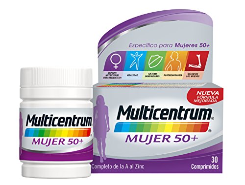 Multicentrum Mujer 50+ Complemento Alimenticio Multivitaminas con 13 Vitaminas y 11 Minerales, Sin Gluten, 30 Comprimidos
