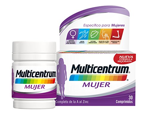 Multicentrum Mujer Complemento Alimenticio Multivitaminas con 13 Vitaminas y 11 Minerales, Sin Gluten, 30 Comprimidos