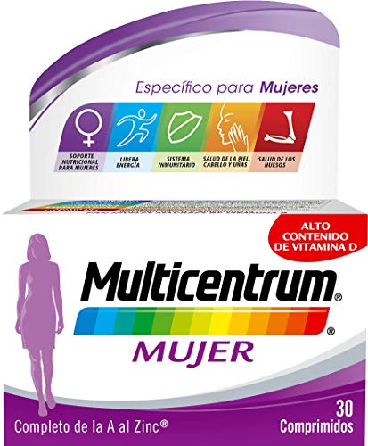 Multicentrum Mujer Complemento Alimenticio Multivitaminas con 13 Vitaminas y 11 Minerales, Sin Gluten, 30 Comprimidos
