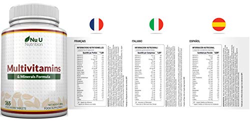Multivitamins & Minerals Formula | 24 Multivitaminico Complemento Vitamínico (Vitaminas y Minerales | Vegetariano Hombre/Mujer | Suministro Para Un Año 365 Comprimidos Suplemento de Nu U Nutrition
