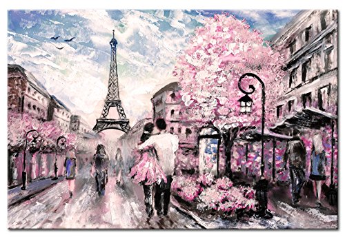 murando Cuadro en Lienzo 120x80 cm - Paris 1 Parte Impresión en Material Tejido no Tejido Impresión Artística Imagen Gráfica Decoracion de Pared Torre Eiffel Paisaje Rosa d-B-0147-b-a