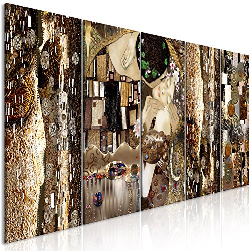 murando Cuadro en Lienzo Gustav Klimt 200x80 cm Impresión de 5 Piezas Material Tejido no Tejido Impresión Artística Imagen Gráfica Decoracion de Pared Beso Abstracto Oro l-A-0035-b-m