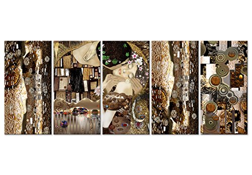 murando Cuadro en Lienzo Gustav Klimt 200x80 cm Impresión de 5 Piezas Material Tejido no Tejido Impresión Artística Imagen Gráfica Decoracion de Pared Beso Abstracto Oro l-A-0035-b-m