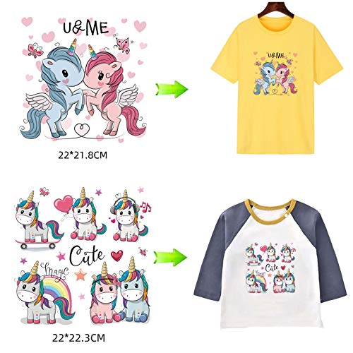 MWOOT Pegatinas Adhesivo Ropa Termoadhesivos Unicornio, 6 Hojas Papel Transfer para Camisetas, Falda, Almohada, Mochila, Patch Adesivi per Trasferimento Calore para Niños Niña Accesorios de Ropa DIY