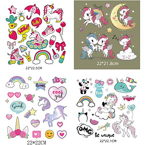 MWOOT Pegatinas Adhesivo Ropa Termoadhesivos Unicornio, 6 Hojas Papel Transfer para Camisetas, Falda, Almohada, Mochila, Patch Adesivi per Trasferimento Calore para Niños Niña Accesorios de Ropa DIY