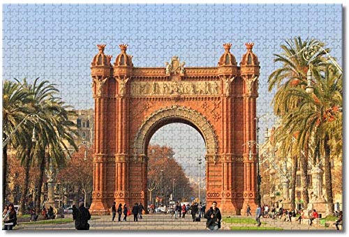 MX-XXUOUO 1000 Piezas de Rompecabezas de Madera, Arco de Triunfo de España Barcelona, ​​Juegos Familiares para Adultos y niños, 29.5x19.7 Pulgadas