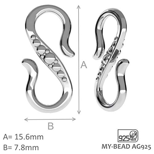 My-Bead 3 piezas S Ganchos conector 15.6mm plata de ley 925 Mosquetones para pulseras y collares DIY