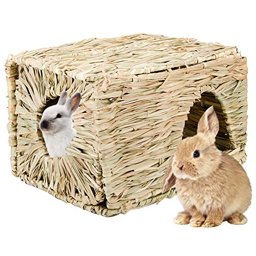 MYFAMIREA - Casa de hierba para conejo, 1 unidad, tejido a mano natural, cama de heno de juego de pastos marinos, 1288 pulgadas, plegable de juguete para conejos, cobayas y animales pequeños