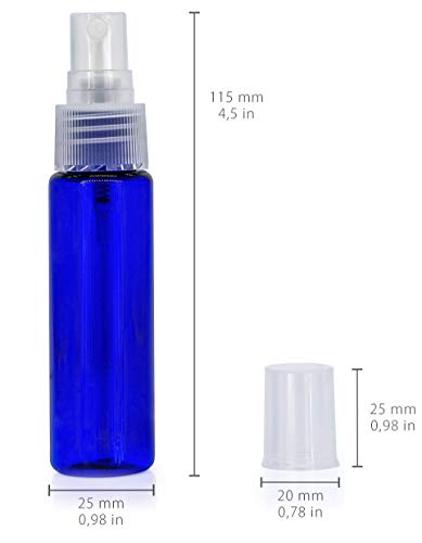 MyGadget Juego de 4 Botellas de Spray Vacías (30 ml) - Recipientes de Plástico Rellenables para Desmaquillante Aceites Esenciales Perfume Agua - Azul Oscuro