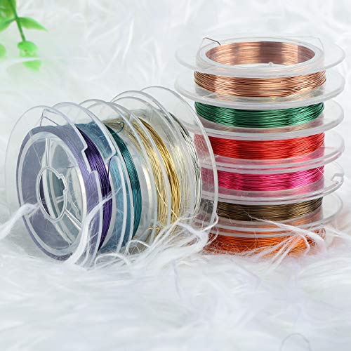 Naler - 10 rollos de alambre de cobre, 0,3 mm, varios colores, alambre de cobre desnudo, para manualidades, joyería, bricolaje, 10 metros/rollo