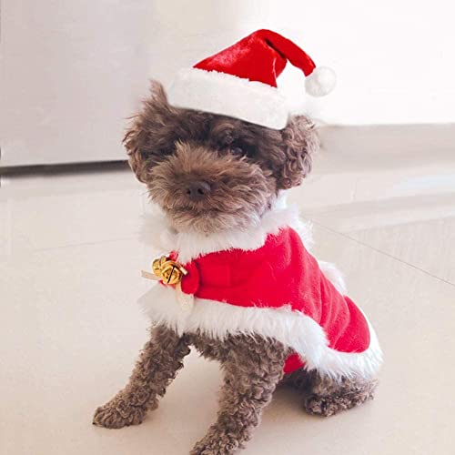NAMSAN Disfraz de Navidad para Mascotas Traje de Navidad para Perro Traje de Navidad para Gatos Lindo Sombrero de Capa de Navidad con Papa Noel Gorrito Christmas Costume Apta para Perro Gato Conejo