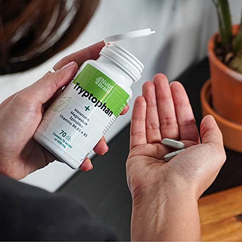 Natural Triptófano con Melatonina y Espirulina para mejorar el sueño, reducir la ansiedad, aumentar la energía, la concentración y el bienestar - 70 Comprimidos