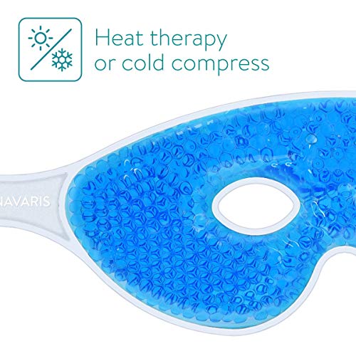 Navaris Compresa fría para ojos - 2x Antifaz de gel de calor y frío - Compresas ajustables y reutilizable para la cara con forma de gafas - Azul